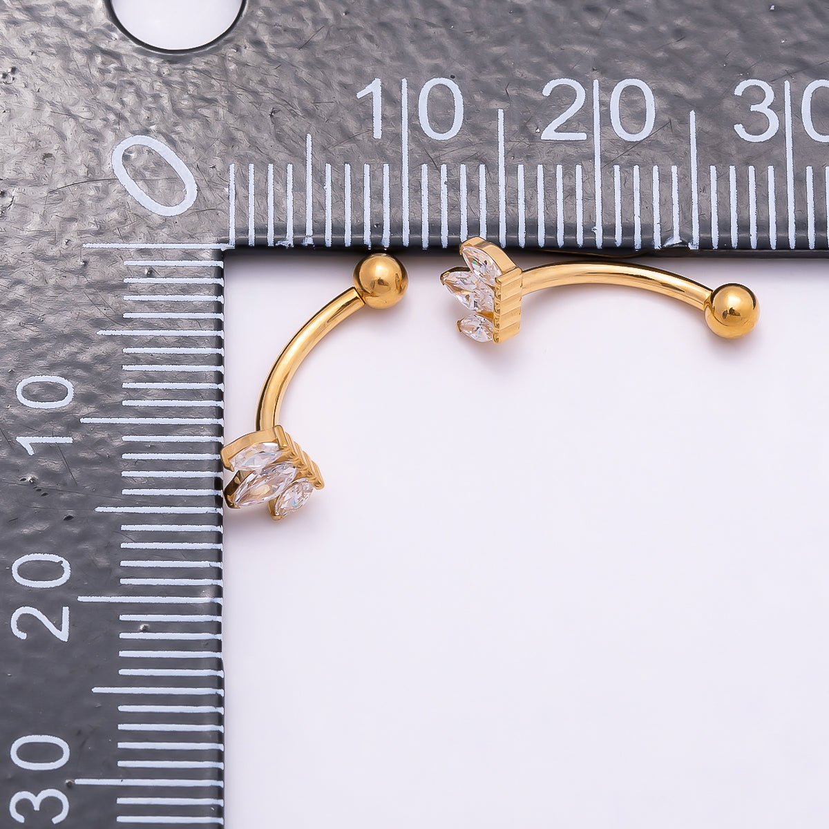 Titanium 5mm Triple Marquise CZ Curved Eyebrow Barbell Piercing Stud in Gold & Silver | Findings-00337 - DLUXCA