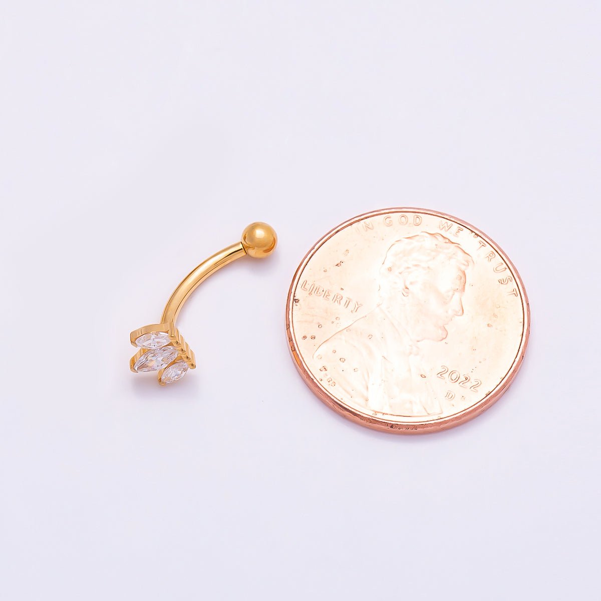 Titanium 5mm Triple Marquise CZ Curved Eyebrow Barbell Piercing Stud in Gold & Silver | Findings-00337 - DLUXCA