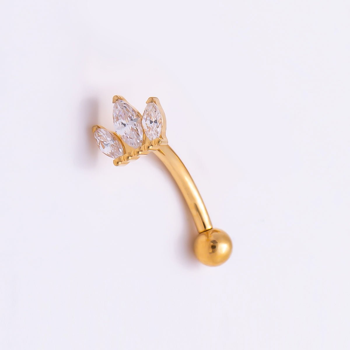 Titanium 5mm Triple Marquise CZ Curved Eyebrow Barbell Piercing Stud in Gold & Silver | Findings-00337 - DLUXCA