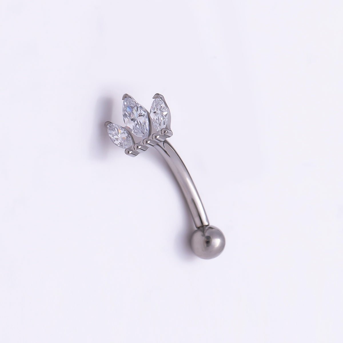 Titanium 5mm Triple Marquise CZ Curved Eyebrow Barbell Piercing Stud in Gold & Silver | Findings-00337 - DLUXCA