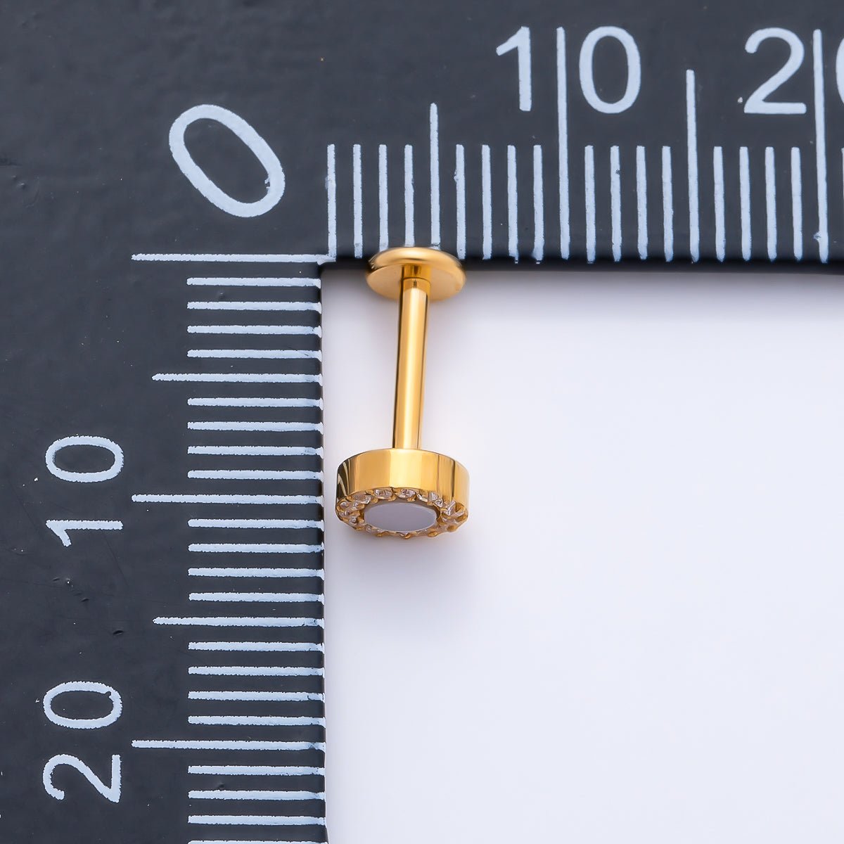 Titanium 5mm White Opal Micro Paved CZ Round Cartilage Piercing Flat Back Stud in Gold & Silver | Findings-00381 Findings-00382 - DLUXCA