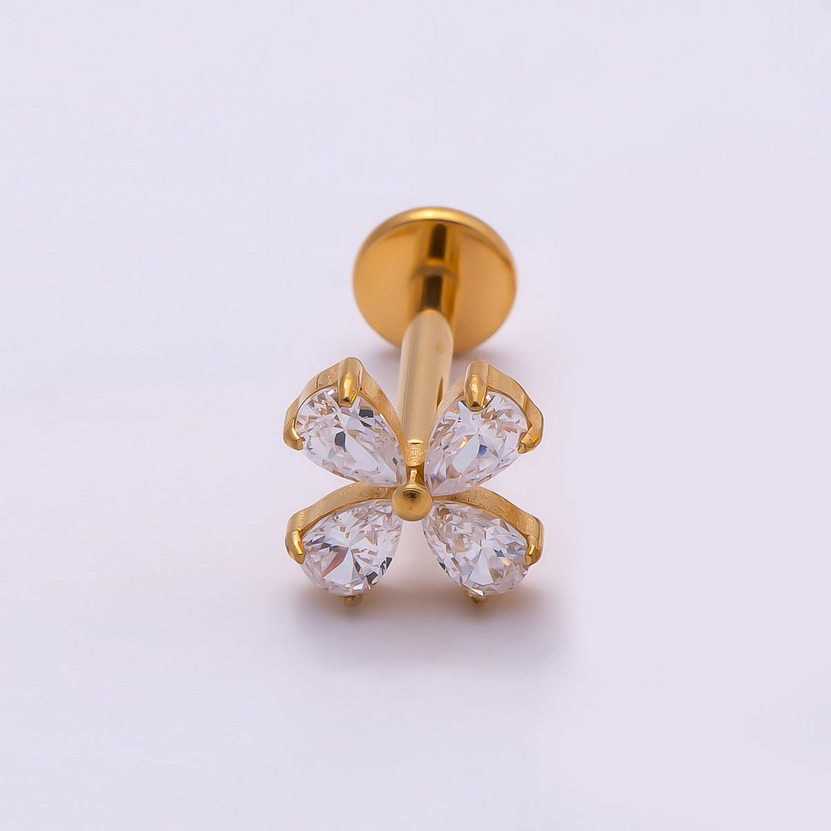 Titanium 6.7mm Clear CZ Butterfly Cartilage Piercing Flat Back Stud in Gold & Silver | Findings-00357 Findings-00358 - DLUXCA