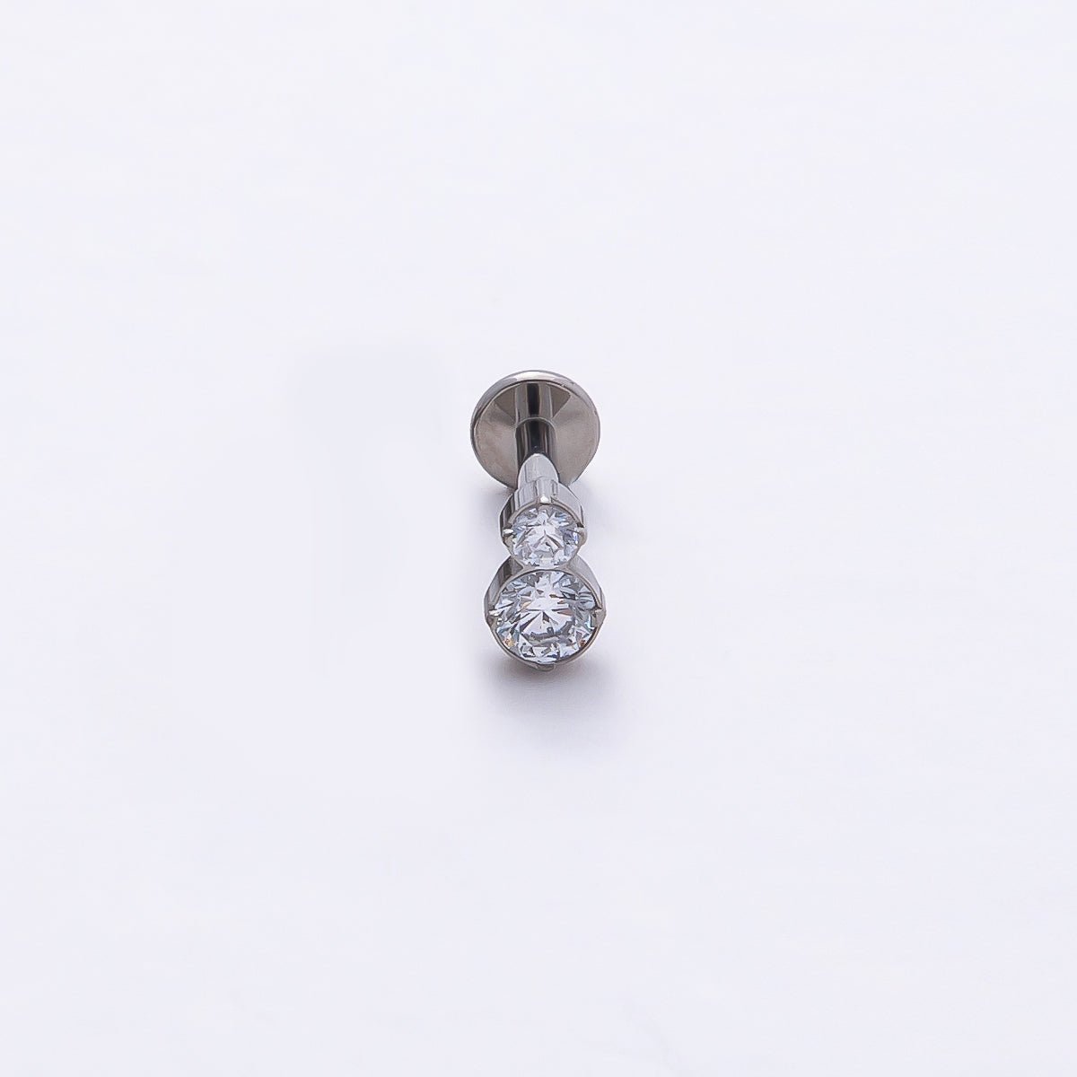 Titanium 6mm Clear CZ Double Round Cartilage Piercing Flat Back Stud in Gold & Silver | Findings-00315 Findings-00316 - DLUXCA