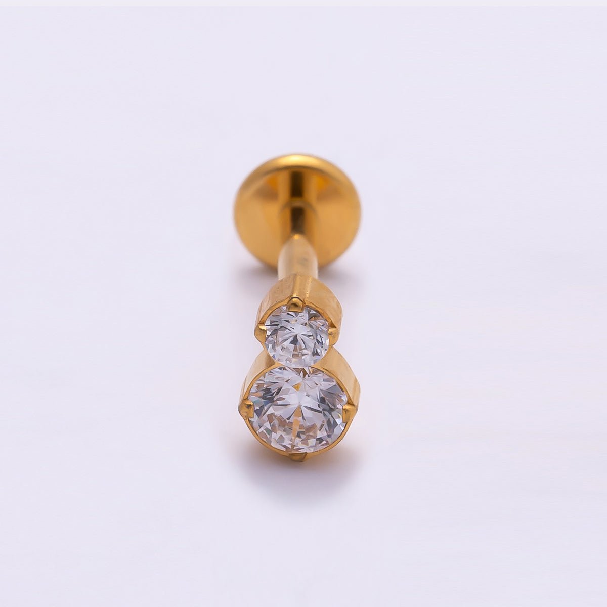 Titanium 6mm Clear CZ Double Round Cartilage Piercing Flat Back Stud in Gold & Silver | Findings-00315 Findings-00316 - DLUXCA