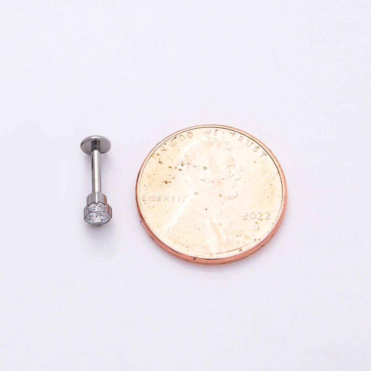 Titanium 6mm Clear CZ Double Round Cartilage Piercing Flat Back Stud in Gold & Silver | Findings-00315 Findings-00316 - DLUXCA