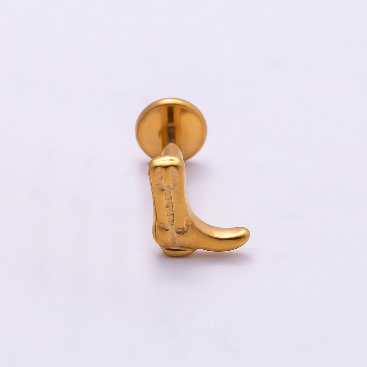 Titanium 6mm Cowboy Boot Cartilage Piercing Flat Back Stud in Gold & Silver | Findings-00387 - DLUXCA