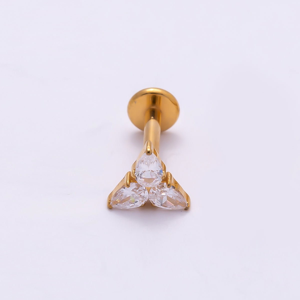 Titanium 6mm CZ Teardrop Flower Cartilage Piercing Flat Back Stud in Gold & Silver | Findings-00393 Findings-00394 - DLUXCA