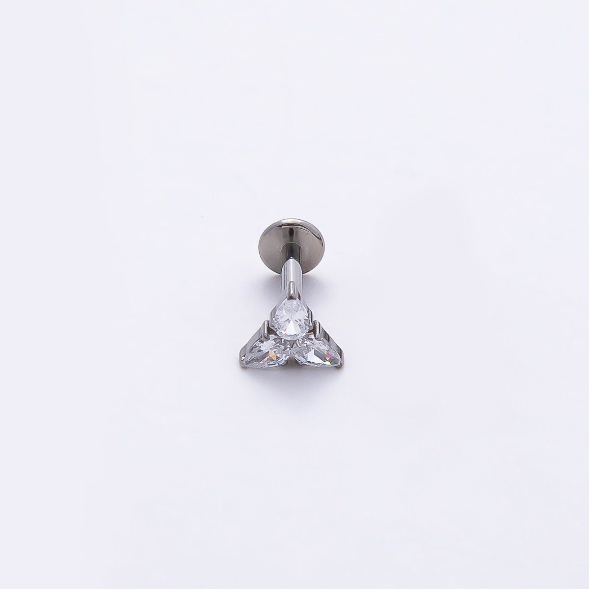 Titanium 6mm CZ Teardrop Flower Cartilage Piercing Flat Back Stud in Gold & Silver | Findings-00393 Findings-00394 - DLUXCA