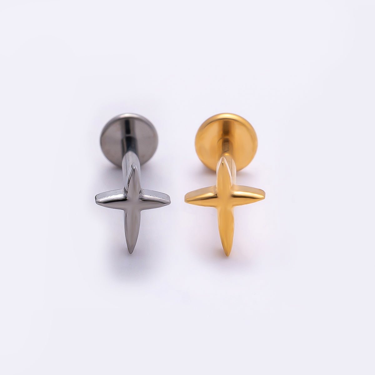Titanium 6mm North Star Cartilage Piercing Flat Back Stud in Gold & Silver | Findings-00317 Findings-00318 - DLUXCA