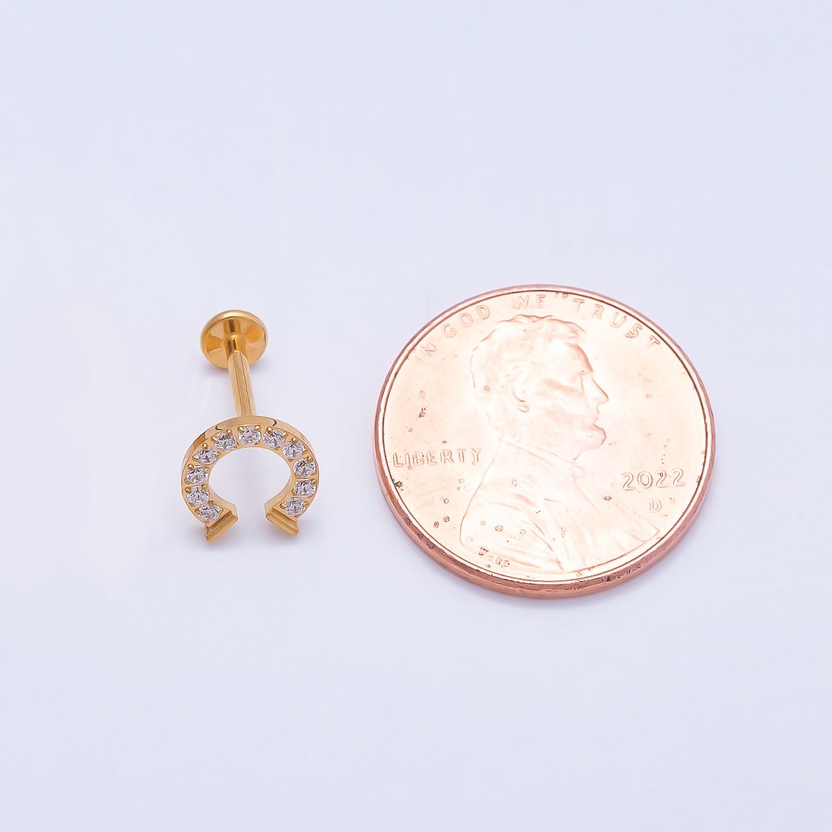 Titanium 7.5mm Micro Paved CZ Horseshoe Cartilage Piercing Flat Back Stud in Gold & Silver | Findings-00313 Findings-00314 - DLUXCA