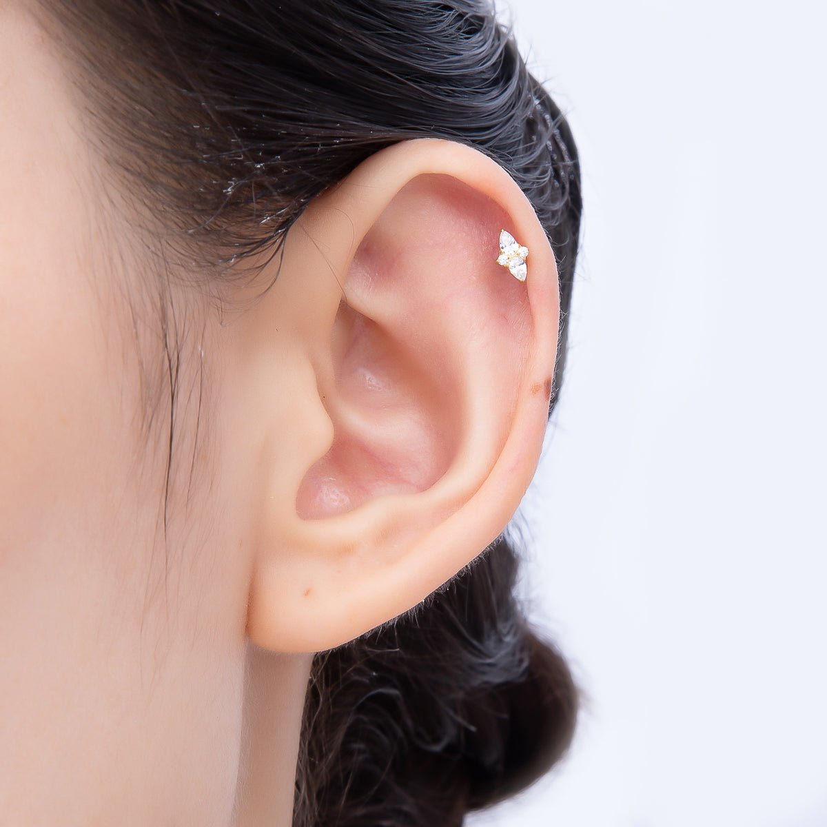 Titanium 7mm Clear CZ Teardrop Star Cartilage Piercing Flat Back Stud in Gold & Silver | Findings-00331 Findings-00332 - DLUXCA
