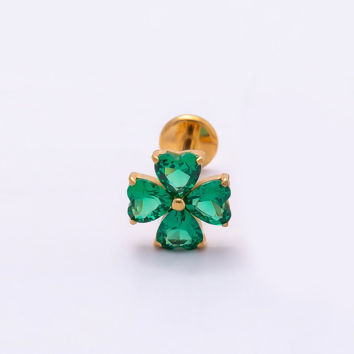 Titanium 7mm Green CZ Flower Cartilage Piercing Flat Back Stud in Gold & Silver | Findings-00389 Findings-00340 - DLUXCA
