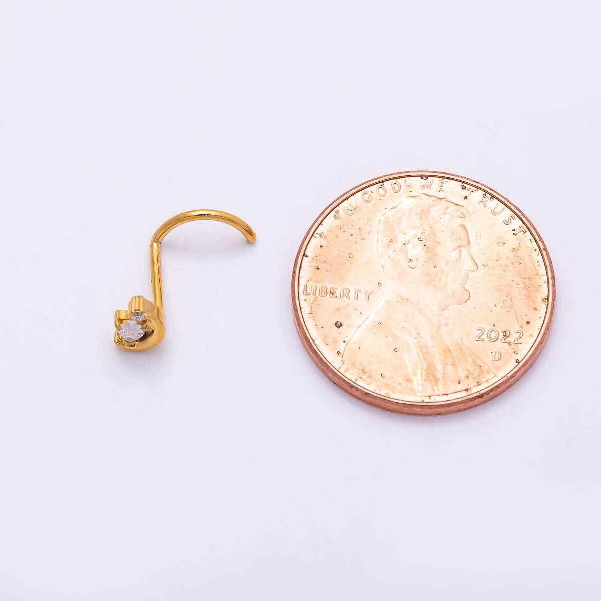 Titanium 8.8mm CZ Heart Celestial Crescent Moon Cartilage Nose Single Piercing Stud in Gold & Silver | Findings-00452 Findings-00453 - DLUXCA