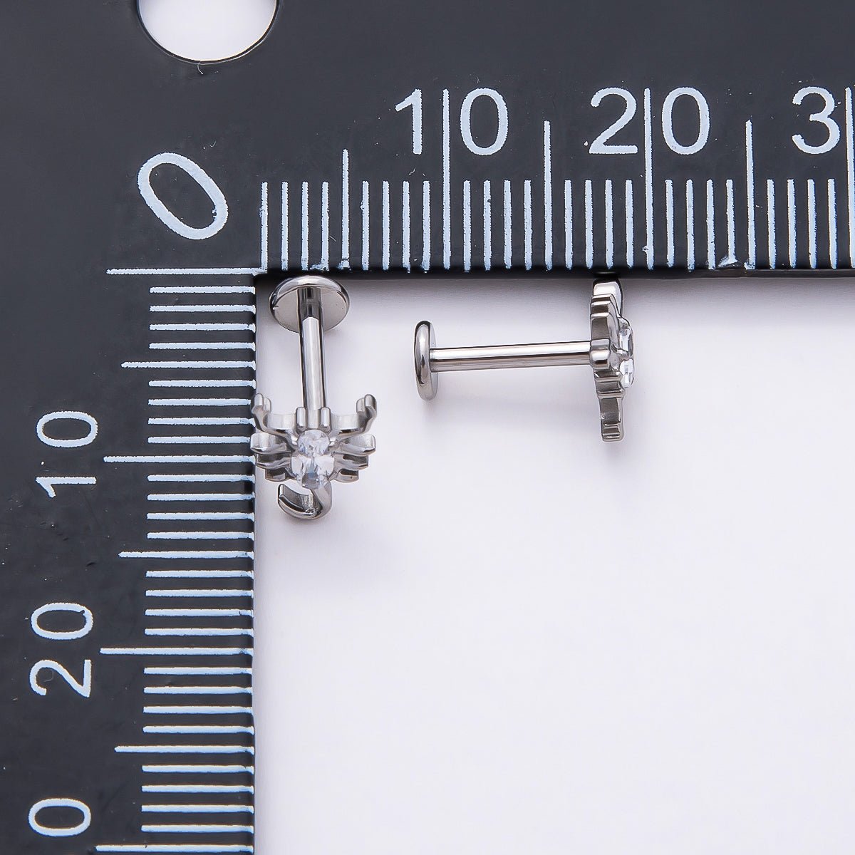 Titanium 8mm Clear CZ Scorpion Cartilage Piercing Flat Back Stud in Gold & Silver | Findings-00361 Findings-00362 - DLUXCA