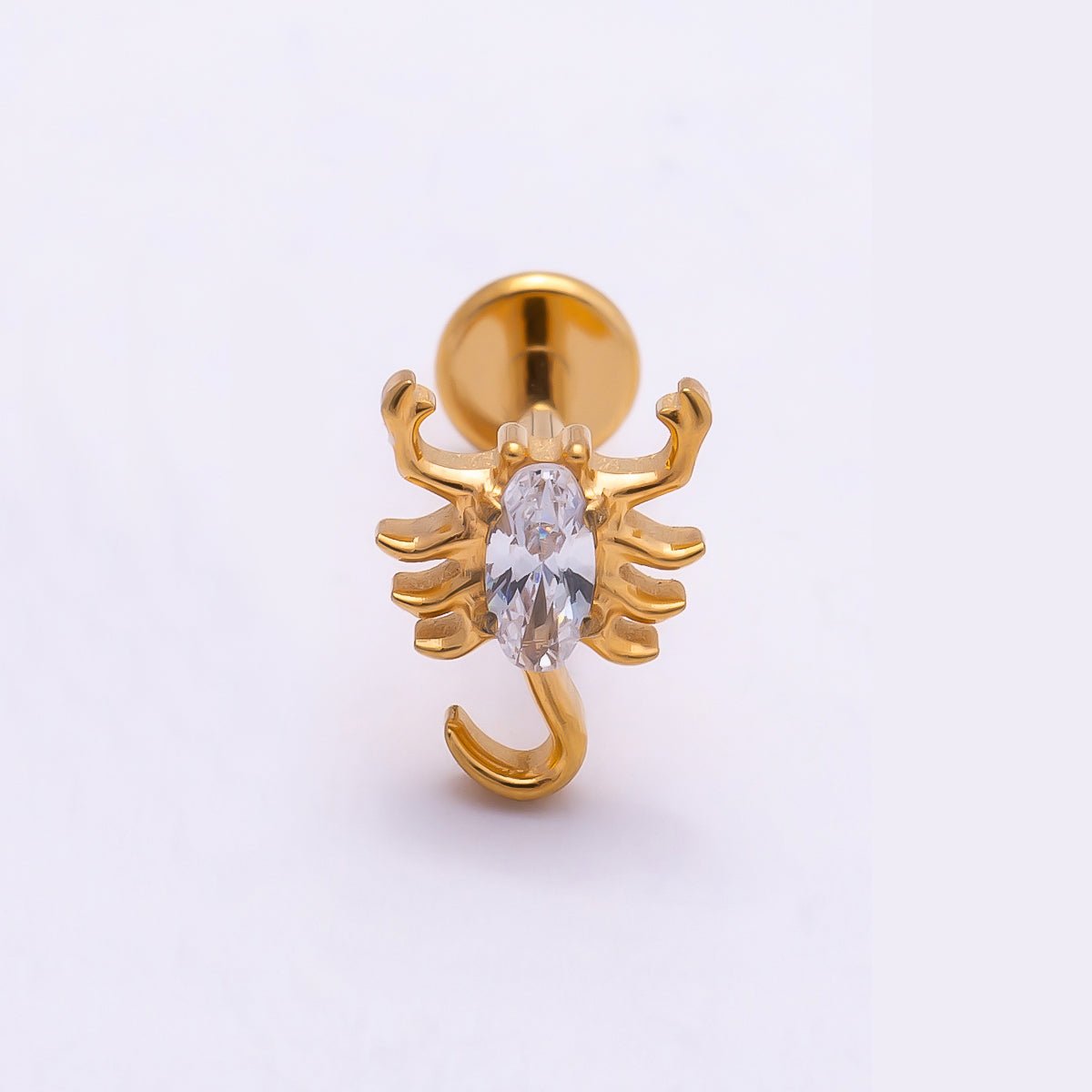 Titanium 8mm Clear CZ Scorpion Cartilage Piercing Flat Back Stud in Gold & Silver | Findings-00361 Findings-00362 - DLUXCA
