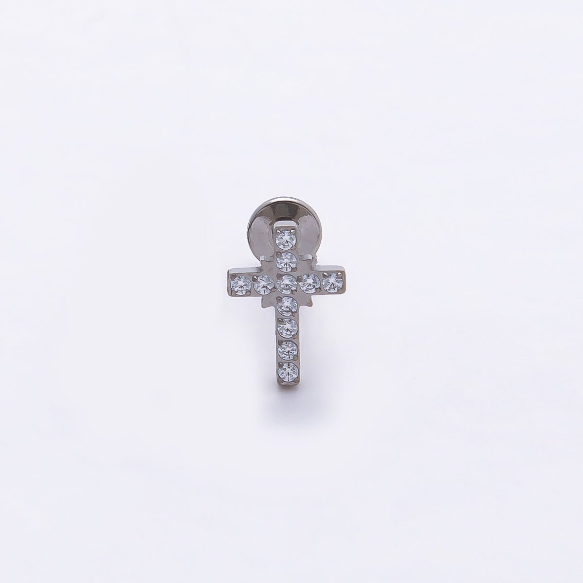Titanium 8mm Micro Paved CZ Cross Cartilage Piercing Flat Back Stud in Gold & Silver | Findings-00397 Findings-00398 - DLUXCA