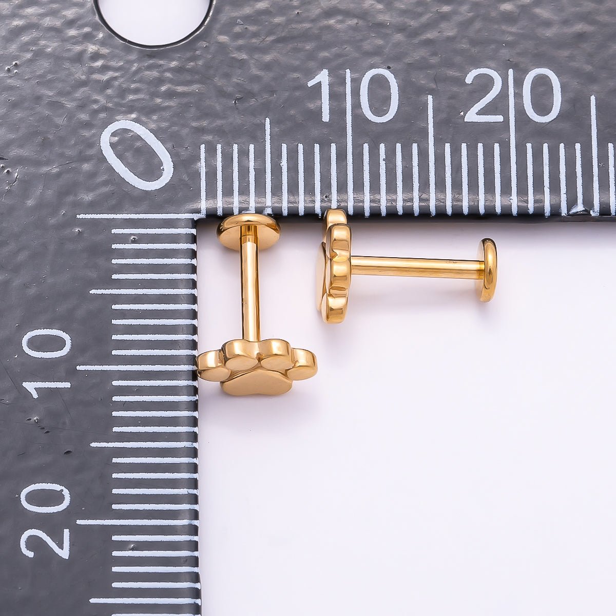 Titanium 8mm Paw Print Minimalist Cartilage Piercing Flat Back Stud in Gold & Silver | Findings-00285 Findings-00286 - DLUXCA