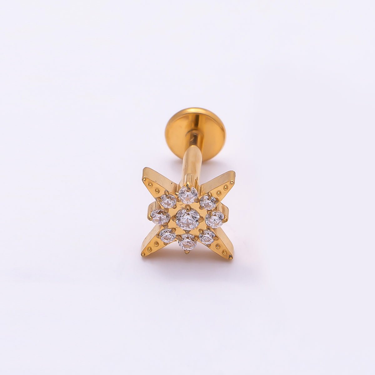 Titanium 8mm Star Micro Paved CZ Cartilage Piercing Flat Back Stud in Gold & Silver | Findings-00269 Findings-00270 - DLUXCA