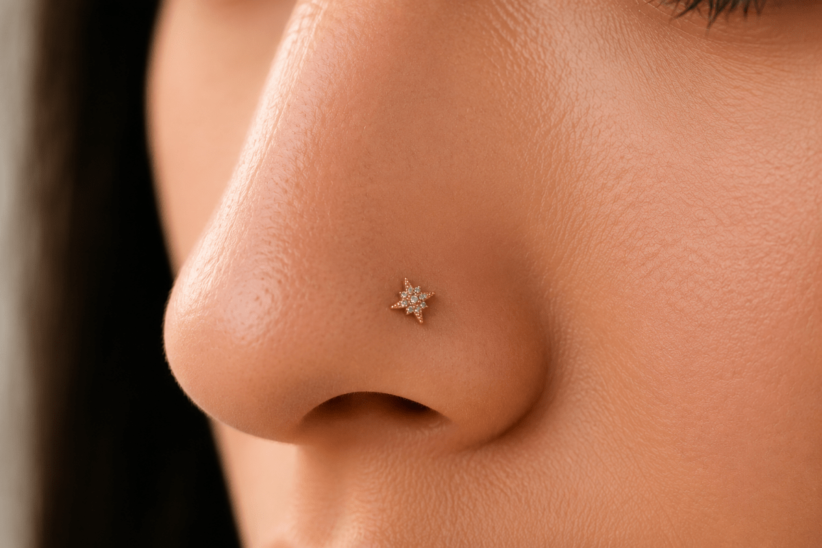 Titanium 8mm Star Micro Paved CZ Cartilage Piercing Flat Back Stud in Gold & Silver | Findings-00269 Findings-00270 - DLUXCA