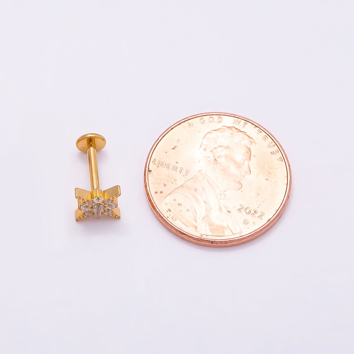 Titanium 8mm Star Micro Paved CZ Cartilage Piercing Flat Back Stud in Gold & Silver | Findings-00269 Findings-00270 - DLUXCA