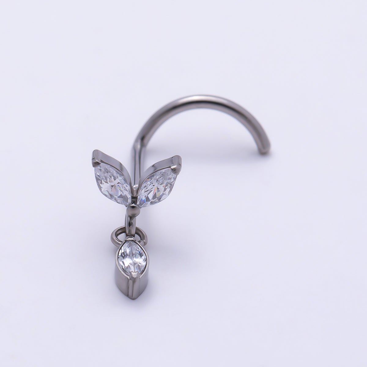 Titanium 9.5mm Marquise CZ Leaf Cartilage Nose Single Piercing Stud in Gold and Silver | Findings-00456 Findings-00457 - DLUXCA