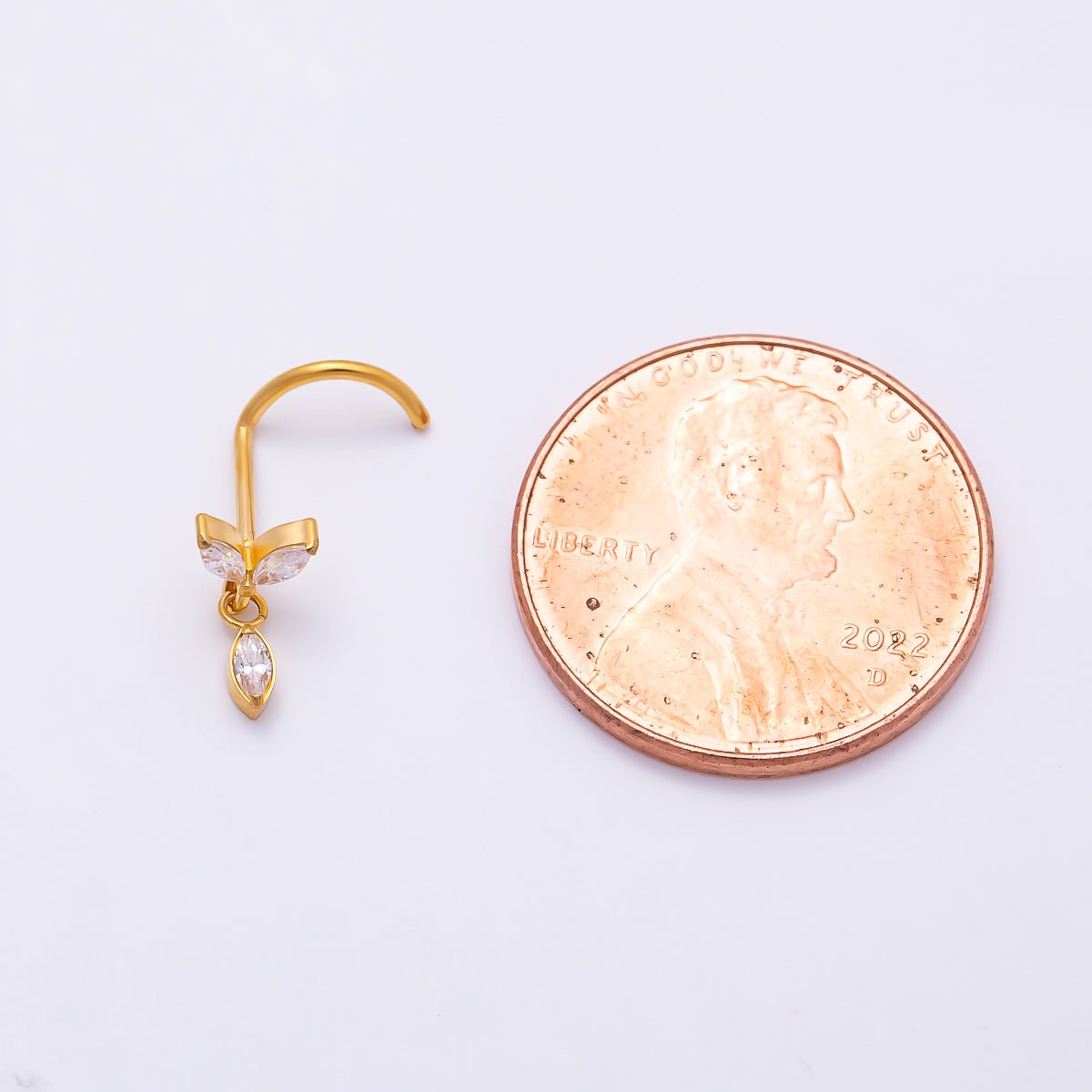 Titanium 9.5mm Marquise CZ Leaf Cartilage Nose Single Piercing Stud in Gold and Silver | Findings-00456 Findings-00457 - DLUXCA