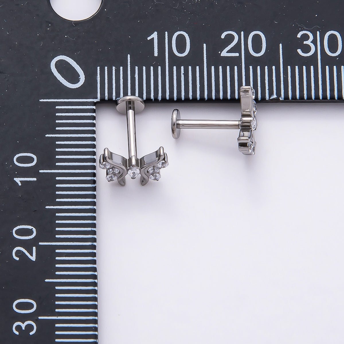 Titanium 9mm Clear CZ Butterfly Cartilage Piercing Flat Back Stud in Gold & Silver | Findings-00383 Findings-00384 - DLUXCA