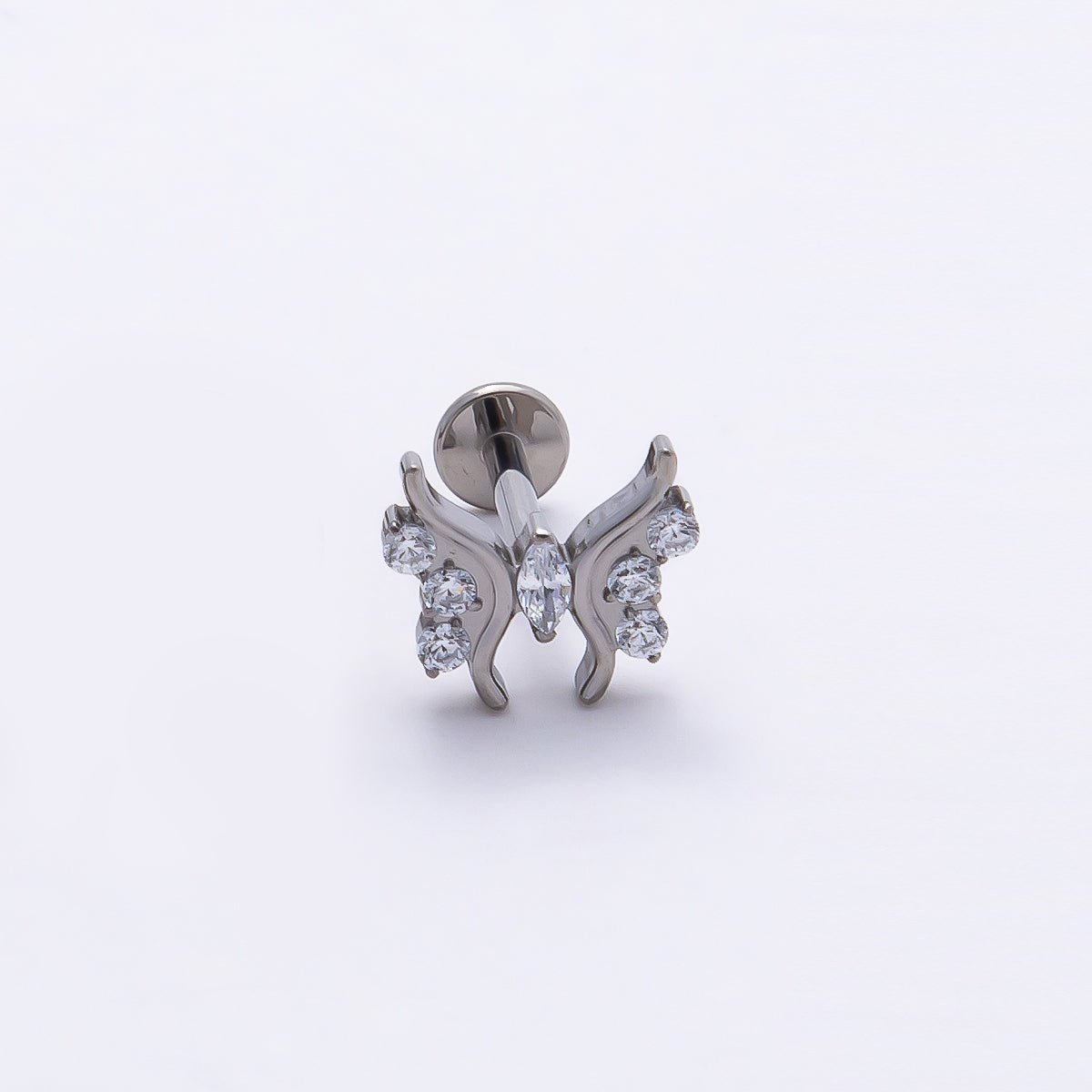 Titanium 9mm Clear CZ Butterfly Cartilage Piercing Flat Back Stud in Gold & Silver | Findings-00383 Findings-00384 - DLUXCA