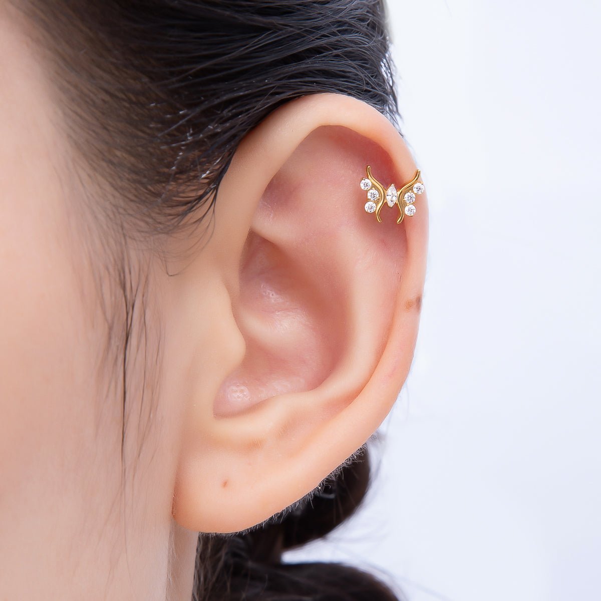 Titanium 9mm Clear Marquise CZ Butterfly Cartilage Piercing Flat Back Stud in Gold & Silver | Findings-00383 Findings-00384 - DLUXCA