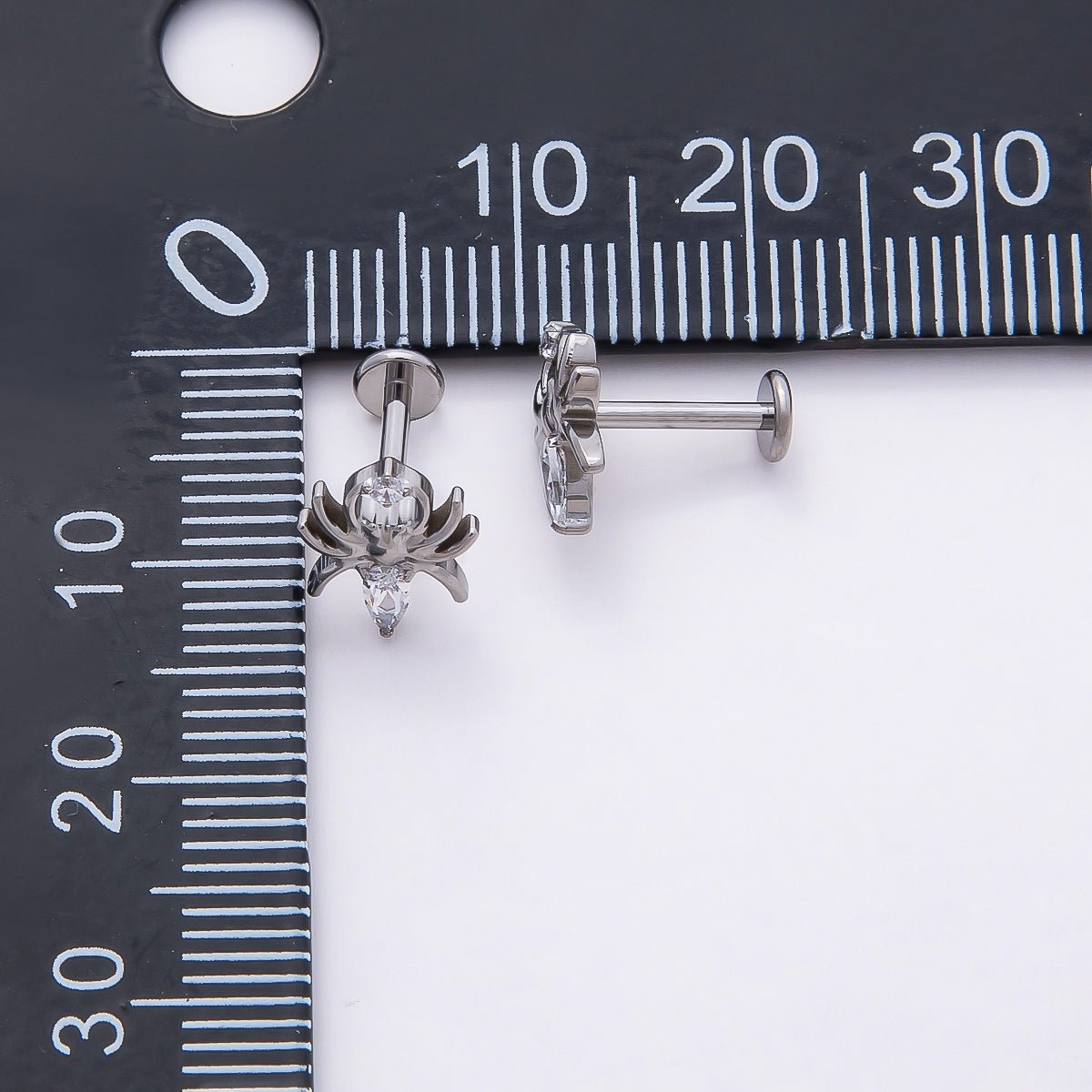 Titanium 9mm Clear Marquise CZ Spider Cartilage Piercing Flat Back Stud in Gold & Silver | Findings-00355 Findings-00356 - DLUXCA