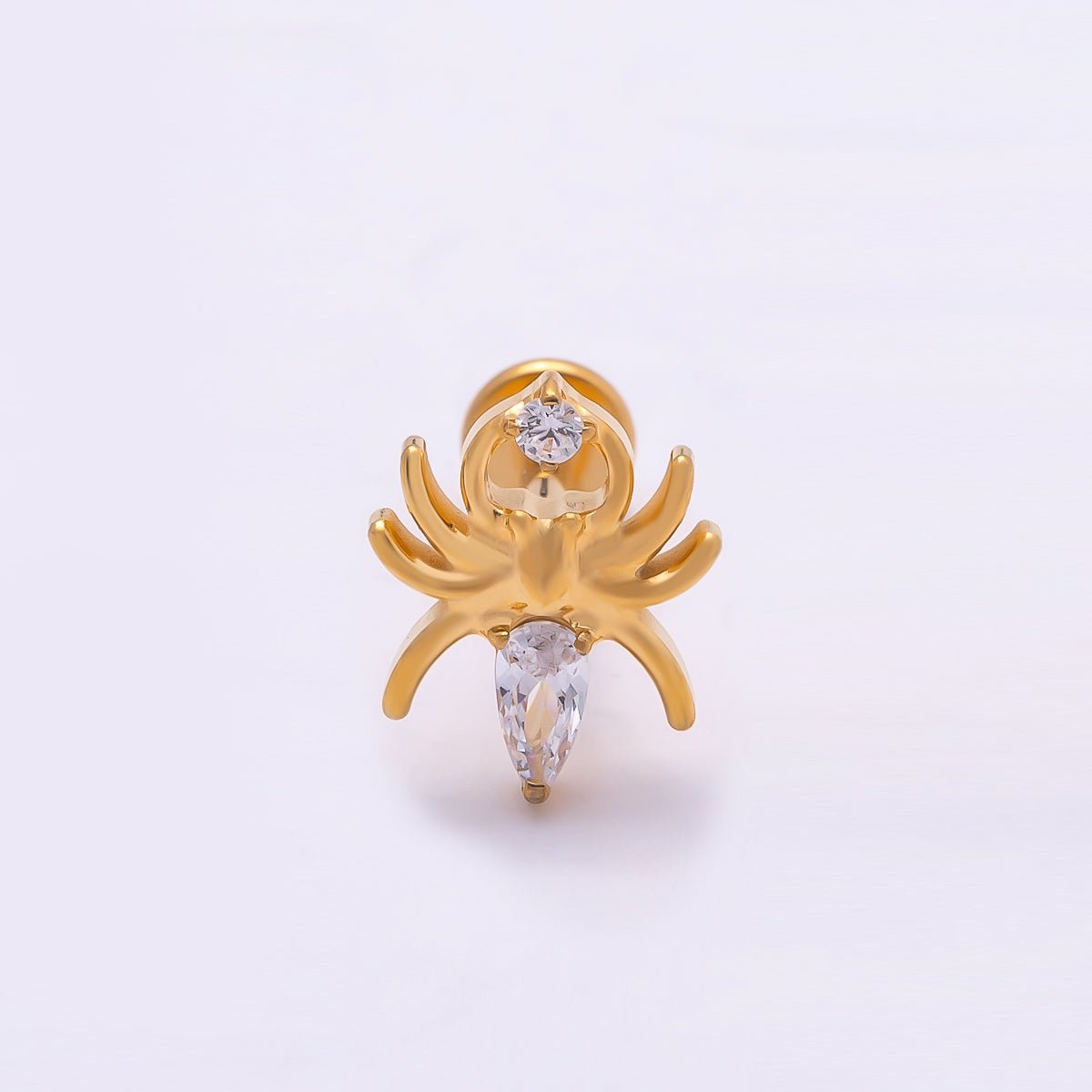 Titanium 9mm Clear Marquise CZ Spider Cartilage Piercing Flat Back Stud in Gold & Silver | Findings-00355 Findings-00356 - DLUXCA