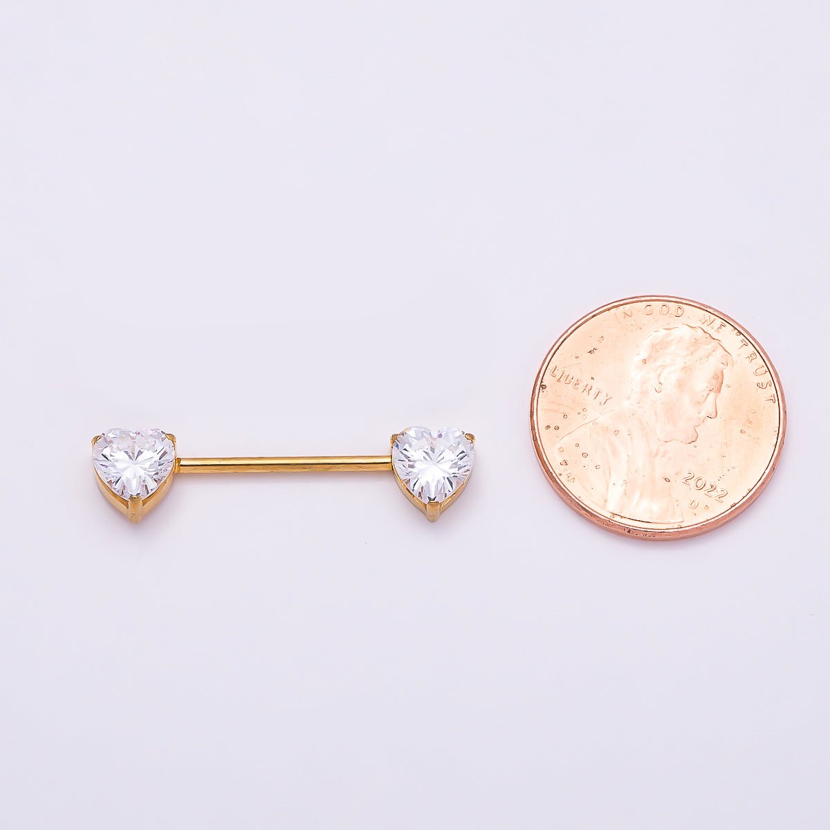 Titanium Clear CZ Heart Nipple Barbell Piercing Body Jewelry in Gold & Silver | Findings-00291 Findings-00292 - DLUXCA