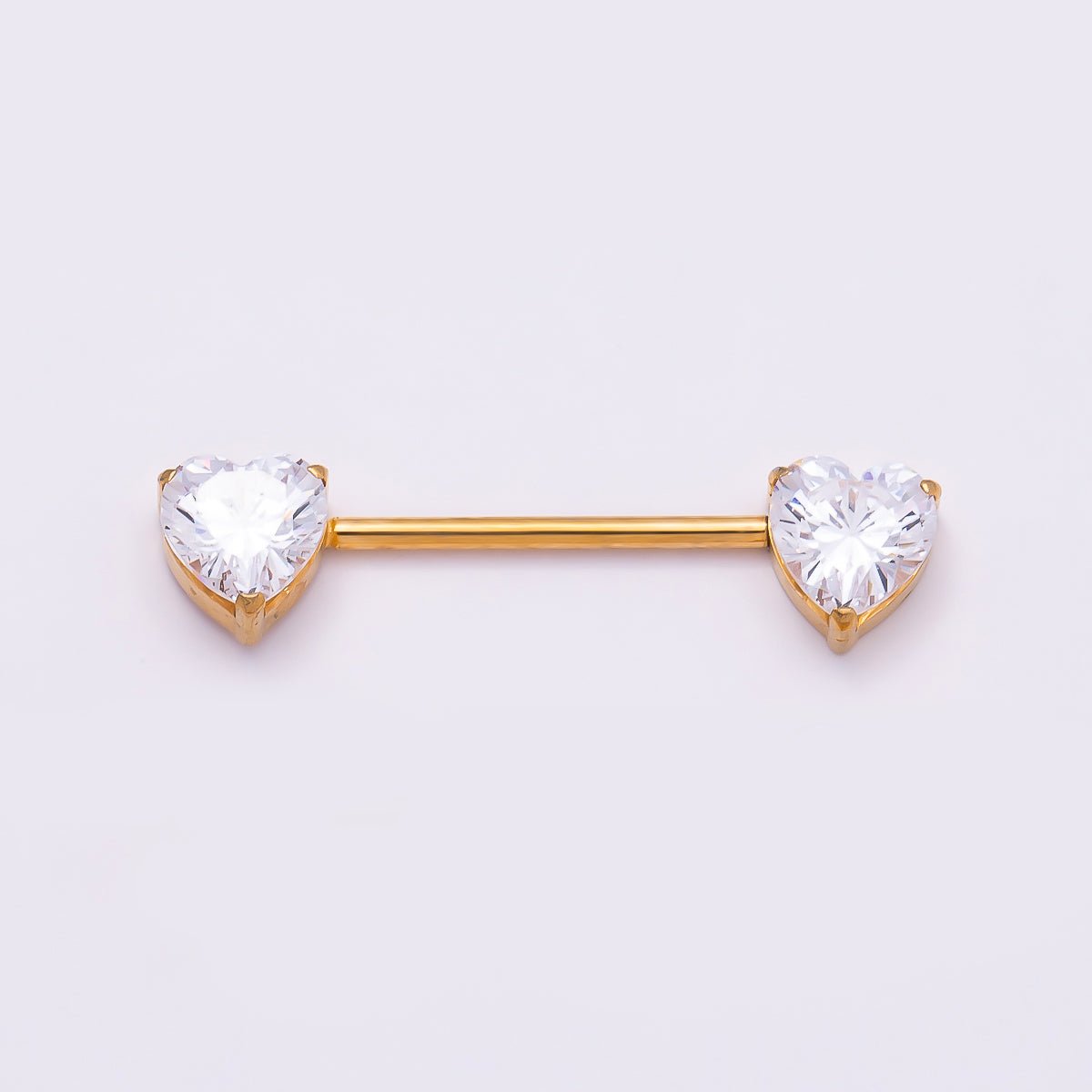 Titanium Clear CZ Heart Nipple Barbell Piercing Body Jewelry in Gold & Silver | Findings-00291 Findings-00292 - DLUXCA