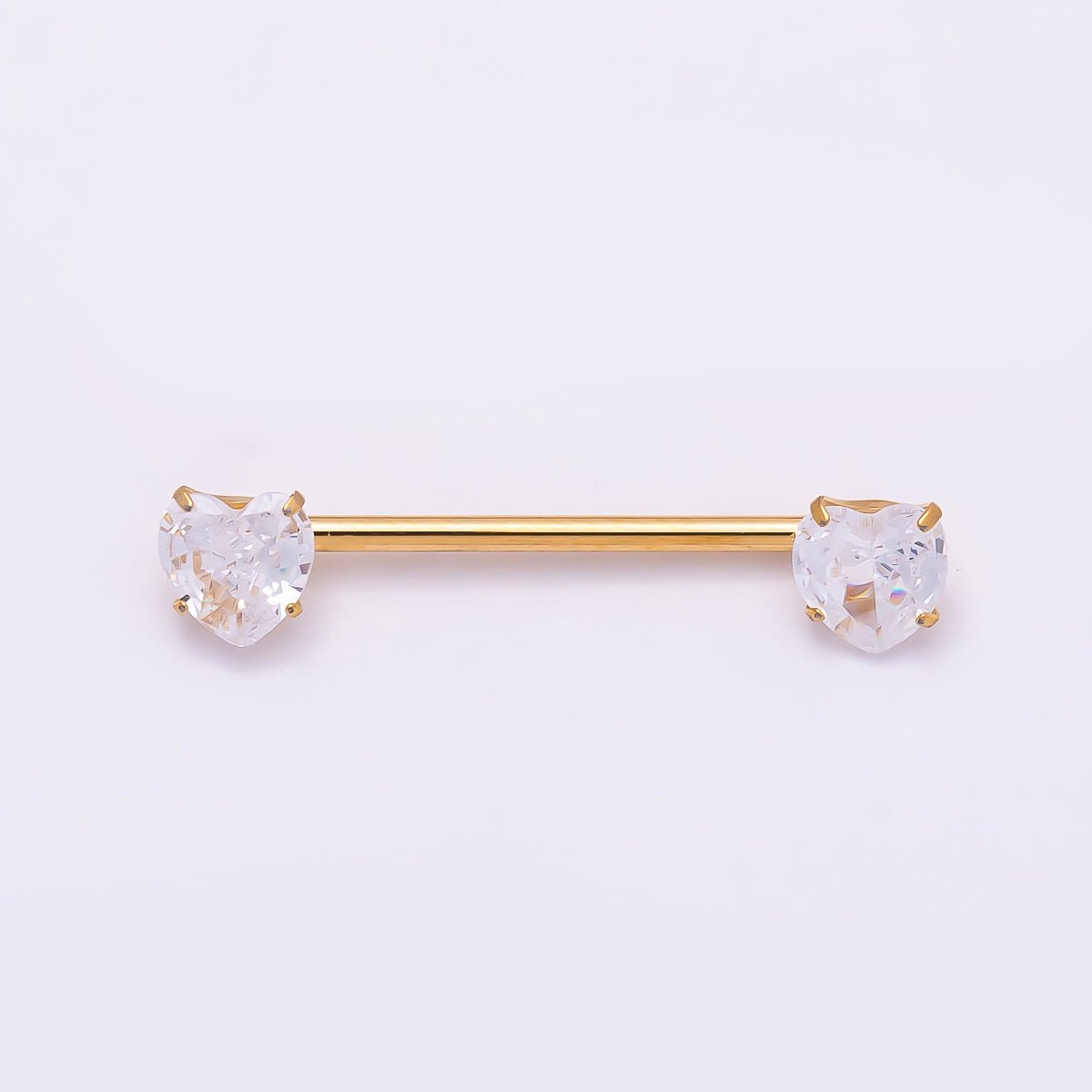 Titanium Clear CZ Heart Nipple Barbell Piercing Body Jewelry in Gold & Silver | Findings-00301 Findings-00302 - DLUXCA