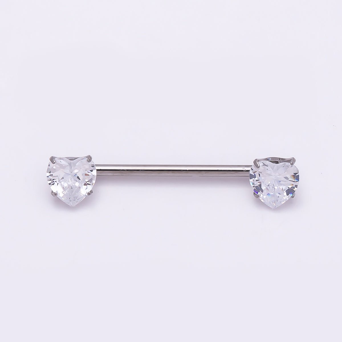 Titanium Clear CZ Heart Nipple Barbell Piercing Body Jewelry in Gold & Silver | Findings-00301 Findings-00302 - DLUXCA
