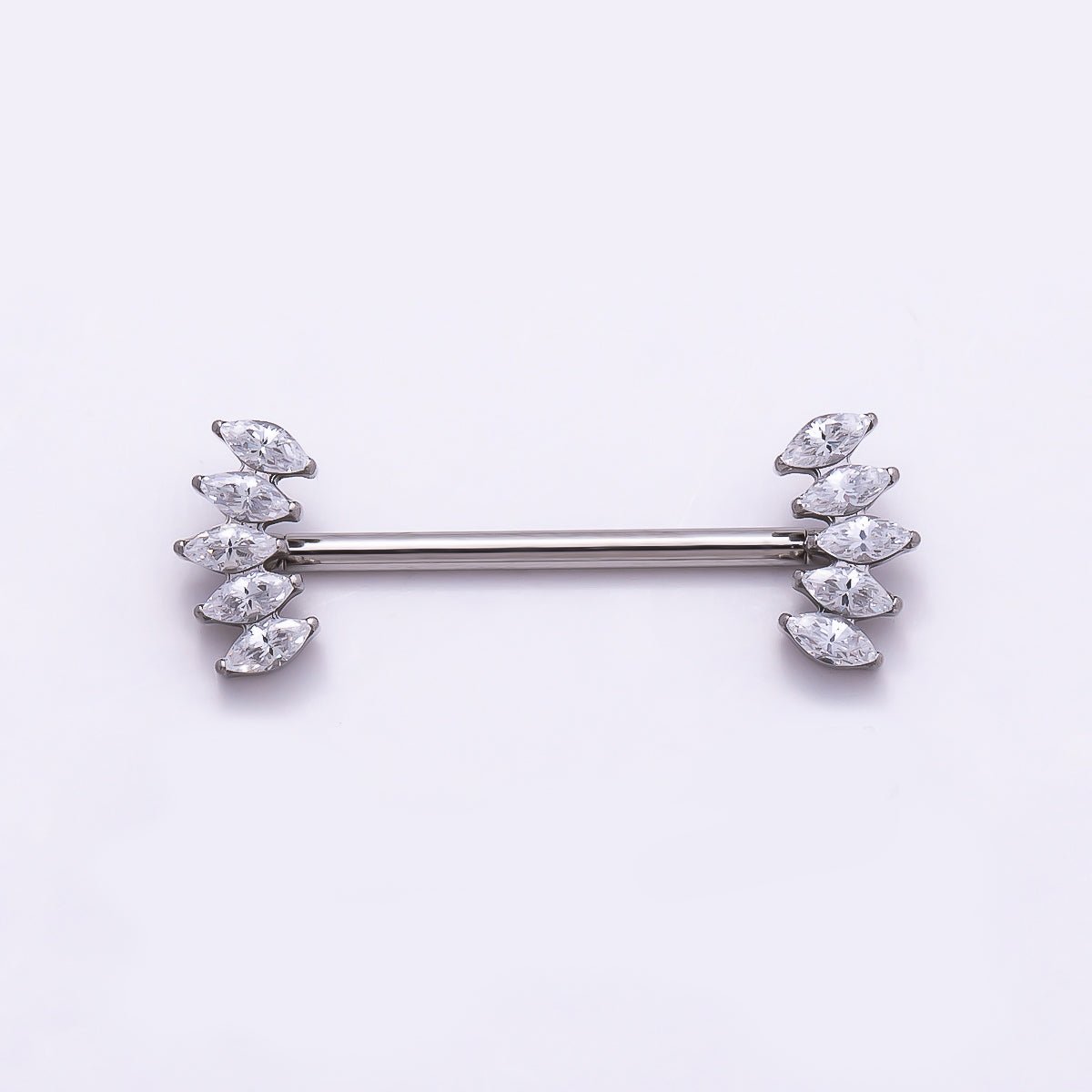 Titanium Clear CZ Multiple Marquise Fan Nipple Barbell Piercing Body Jewelry in Gold & Silver | Findings-00297 - DLUXCA