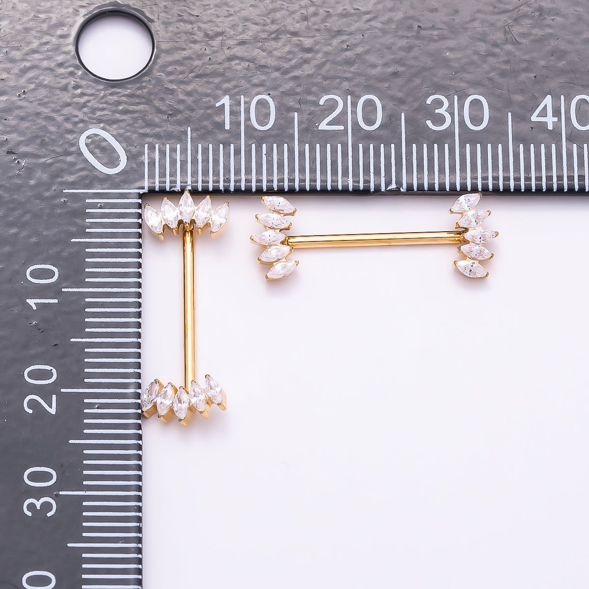 Titanium Clear CZ Multiple Marquise Fan Nipple Barbell Piercing Body Jewelry in Gold & Silver | Findings-00297 - DLUXCA