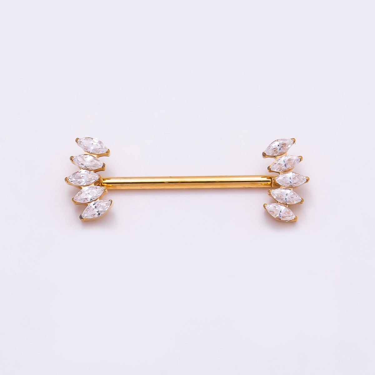 Titanium Clear CZ Multiple Marquise Fan Nipple Barbell Piercing Body Jewelry in Gold & Silver | Findings-00297 - DLUXCA