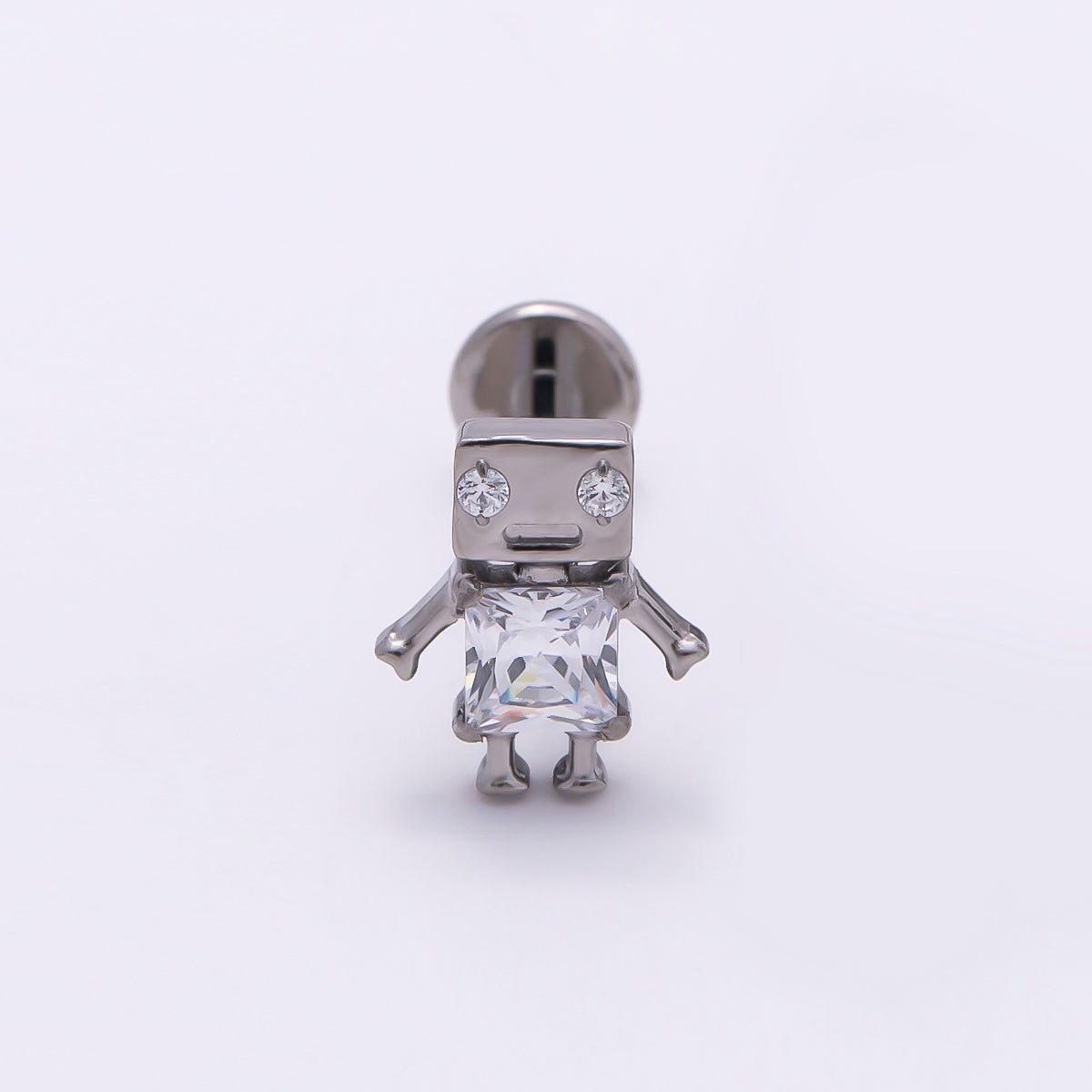 Titanium Clear CZ Robot Cartilage Piercing Flat Back Stud in Gold & Silver | Findings-00275 Findings-00276 - DLUXCA