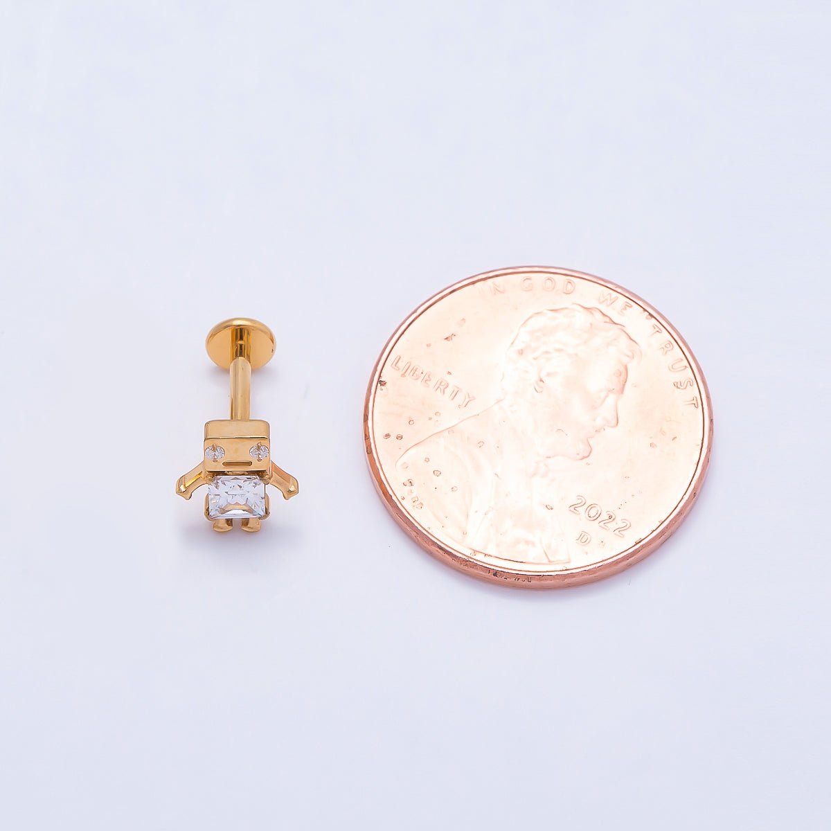 Titanium Clear CZ Robot Cartilage Piercing Flat Back Stud in Gold & Silver | Findings-00275 Findings-00276 - DLUXCA