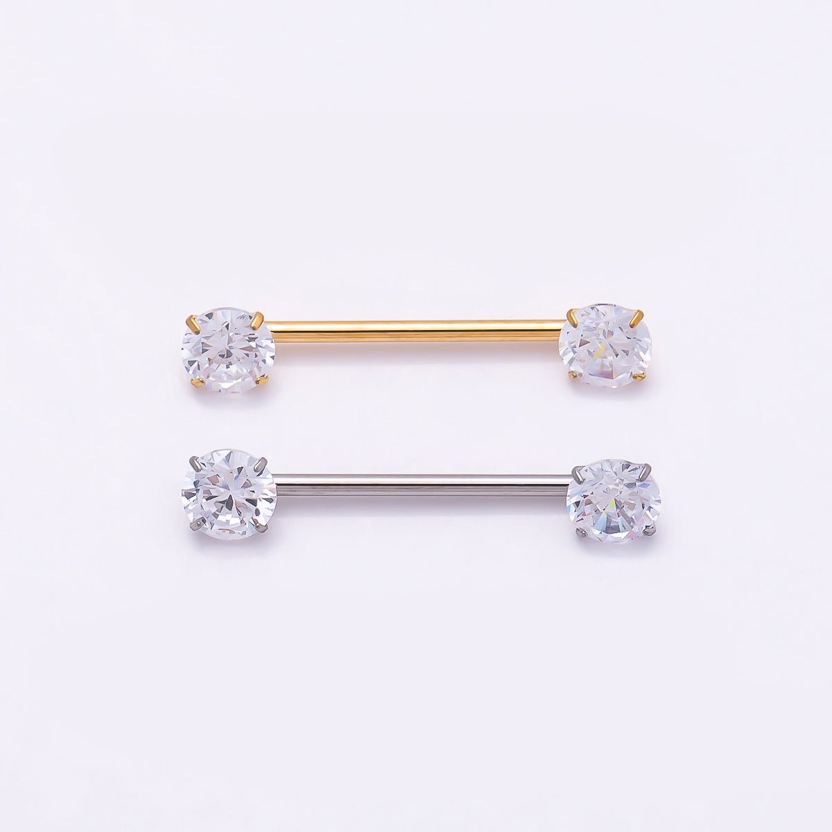 Titanium Clear CZ Round Nipple Barbell Piercing Body Jewelry in Gold & Silver | Findings-00299 Findings-00300 - DLUXCA