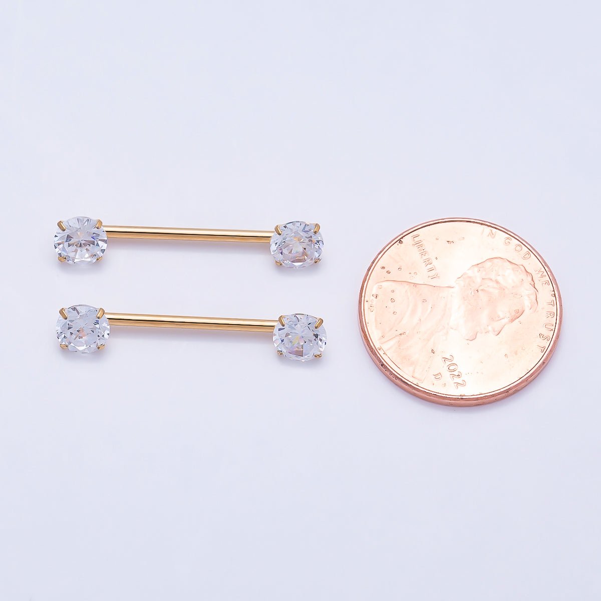 Titanium Clear CZ Round Nipple Barbell Piercing Body Jewelry in Gold & Silver | Findings-00299 Findings-00300 - DLUXCA