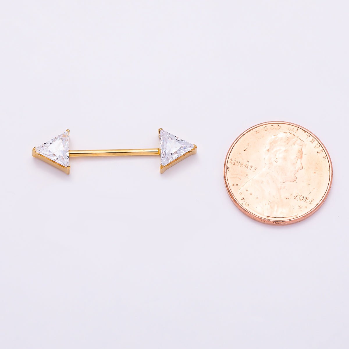 Titanium Clear CZ Triangle Nipple Barbell Piercing Body Jewelry in Gold & Silver | Findings-00289 Findings-00290 - DLUXCA