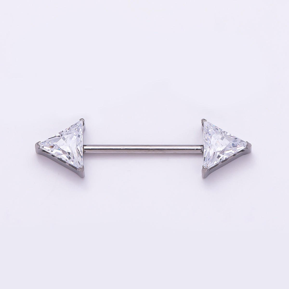Titanium Clear CZ Triangle Nipple Barbell Piercing Body Jewelry in Gold & Silver | Findings-00289 Findings-00290 - DLUXCA
