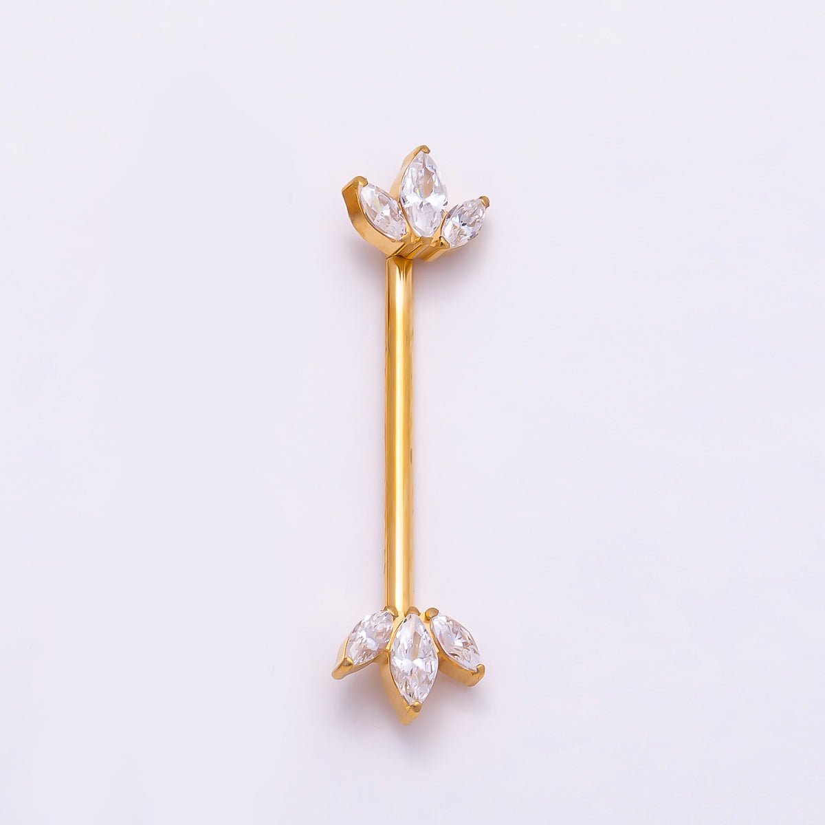 Titanium Clear CZ Triple Marquise Nipple Barbell Piercing Body Jewelry in Gold & Silver | Findings-00295 Findings-00296 - DLUXCA