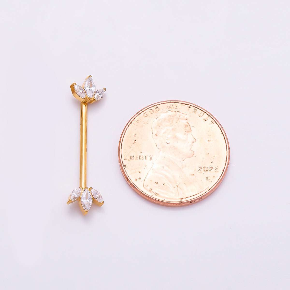 Titanium Clear CZ Triple Marquise Nipple Barbell Piercing Body Jewelry in Gold & Silver | Findings-00295 Findings-00296 - DLUXCA