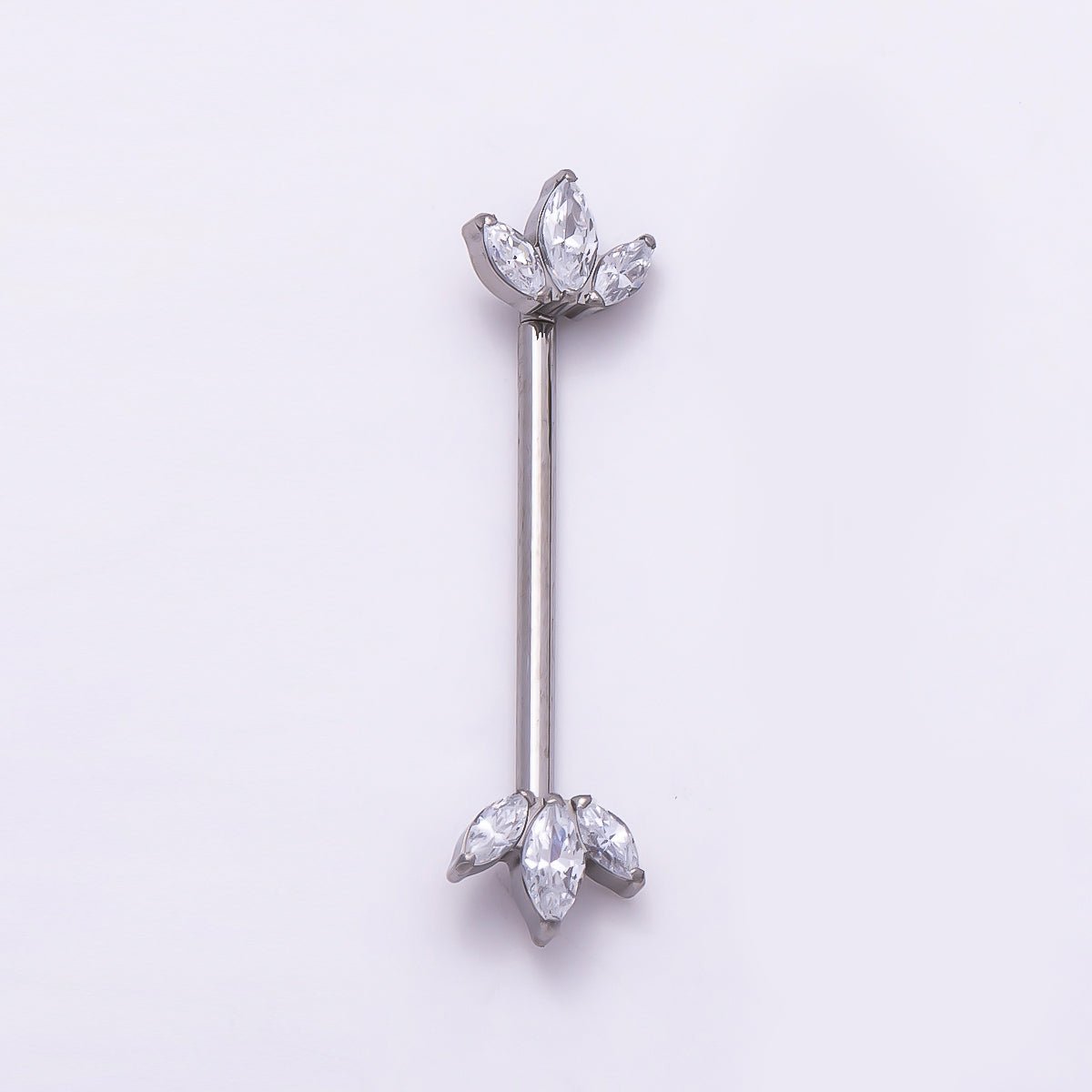 Titanium Clear CZ Triple Marquise Nipple Barbell Piercing Body Jewelry in Gold & Silver | Findings-00295 Findings-00296 - DLUXCA