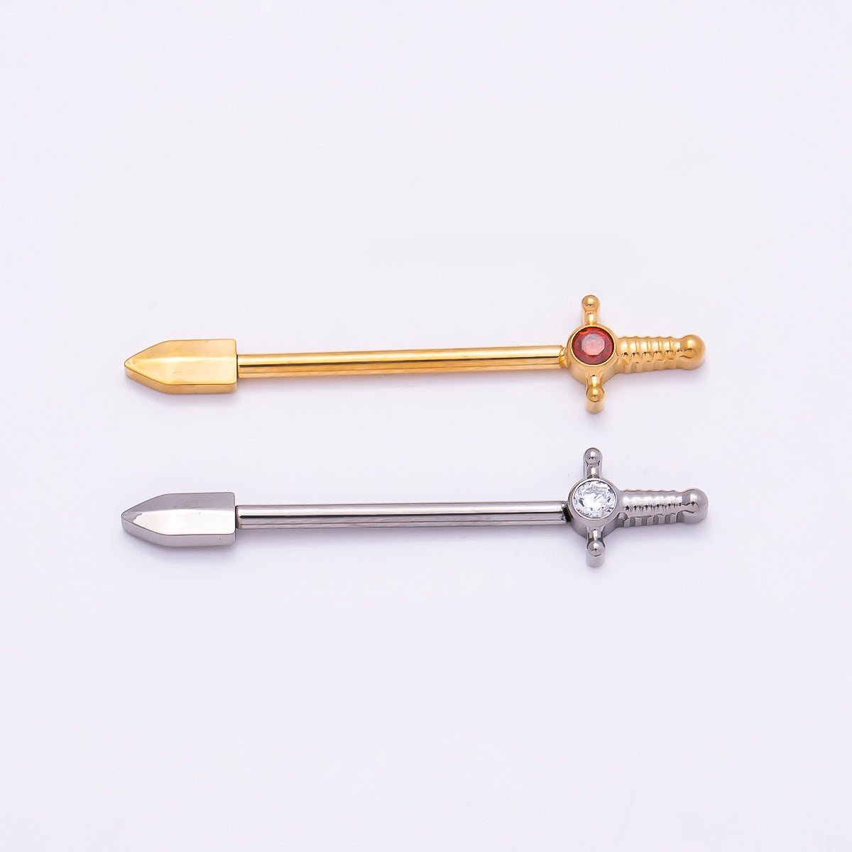 Titanium CZ Sword Nipple Barbell Piercing Body Jewelry in Gold & Silver | Findings-00293 Findings-00294 - DLUXCA