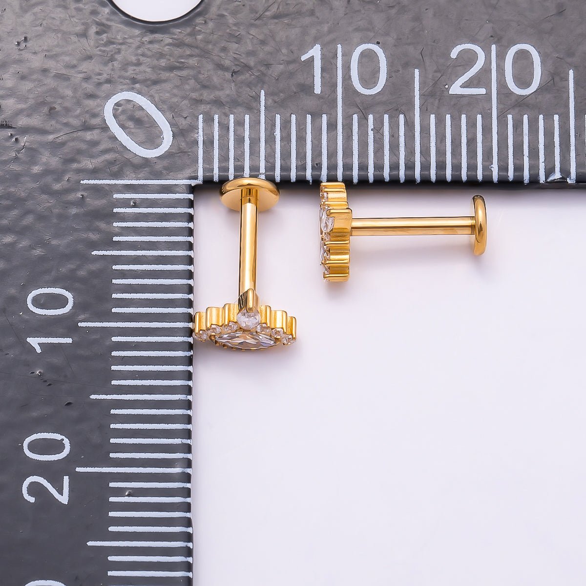 Titanium Marquise CZ Cartilage Piercing Flat Back Stud in Gold & Silver | Findings-00279 Findings-00280 - DLUXCA