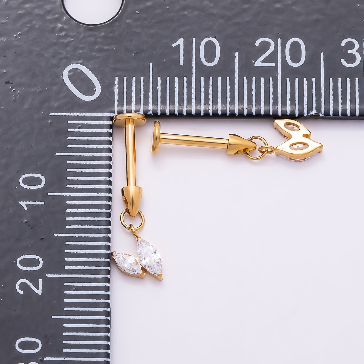 Titanium Marquise CZ Drop Cartilage Piercing Flat Back Stud in Gold & Silver | Findings-00273 Findings-00274 - DLUXCA